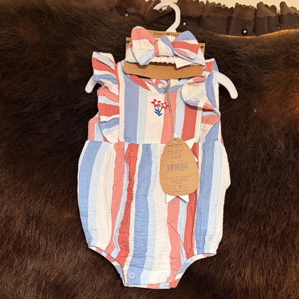 Striped Baby Romper with Bow 3/6 months NWT (900A)